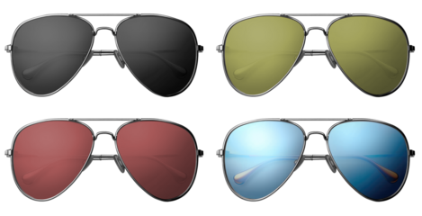 Set of Aviator sunglasses isolated on white or transparent background.