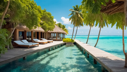 Fototapeta premium Beautiful villa on an island in the Maldives travel