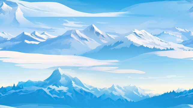 Snow-capped winter mountains. High-altitude winter landscape. Snow seamless background in light blue color © Alexey