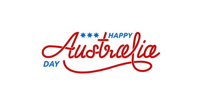 Happy Australia Day text animation in 3 clips of different colors with Alpha channel. Handwritten text calligraphy animated. Great for Australia Day Celebration. Happy January 26th Independence Day 
