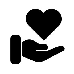 Icon hand holding heart, symbol of charity, sharing love