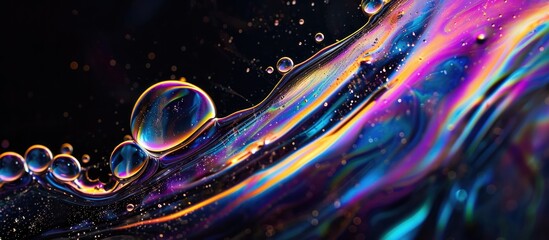 Oil film's iridescence, on black backdrop.