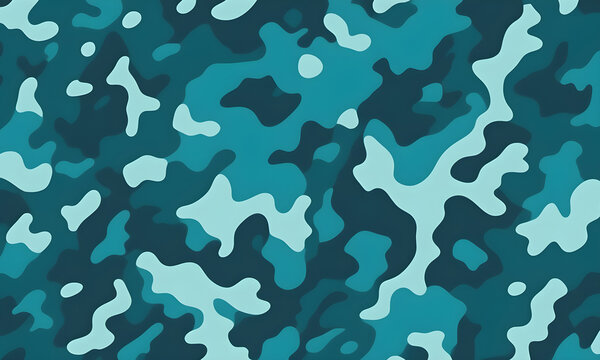 Teal Turquoise Camouflage Pattern Military Colors Vector Style Camo Background Graphic Army Wall Art Design