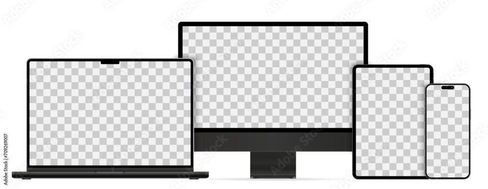 Aufkleber mockups technology devices set of 2023-2024 years with transparent display in black color, device sc