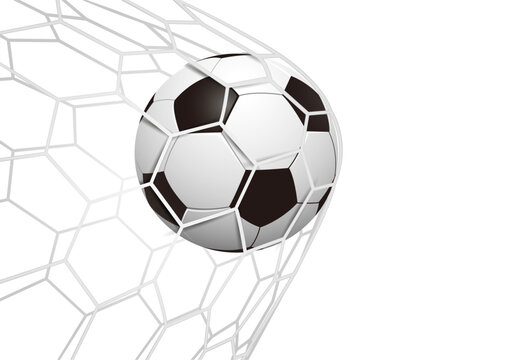 Soccer ball in net isolated, football ball in goal net on a transparent white background – vector