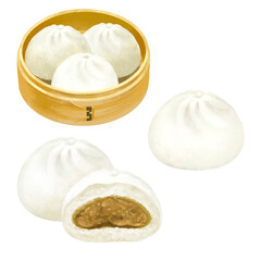 肉まん　中華まんのイラスト　中華料理