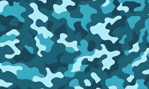 Aqua Camouflage Pattern Military Colors Vector Style Camo Background Graphic Army Wall Art Design