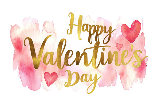 Gold Typography composition with Happy Valentines Day lettering isolated on transparent background. Greeting card template.