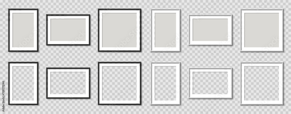 Fototapete Picture photo frame realistic set empty mockup, frames with shadow, blank frame border mockups, wall presentation, isolated pictures frames mock-up in different forms - vector