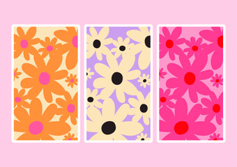 Background for social media instagram stories floral wallpaper 70s illustration vector