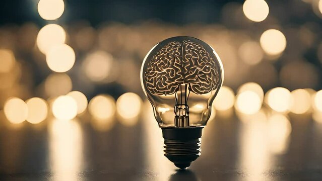 a lamp with a brain inside. A symbol of a new idea. Generative AI