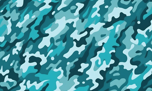 Turquoise Camouflage Pattern Military Colors Vector Style Camo Background Graphic Army Wall Art Design