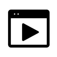 Video play button icon, triangle in black frame, enable blog