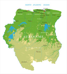 Suriname-highly detailed physical map