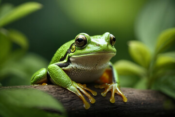 Naklejka premium Vibrant American Green Tree Frog Close-up