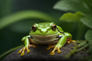 Vibrant American Green Tree Frog Close-up