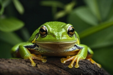 Vibrant American Green Tree Frog Close-up