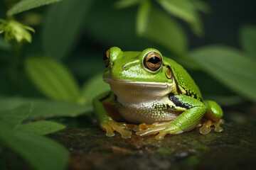 Vibrant American Green Tree Frog Close-up