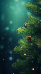 Hyper realistic christmas tree green spruce branch, lights created with Generative Ai