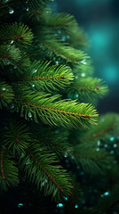 Obraz premium Hyper realistic christmas tree green spruce branch, lights created with Generative Ai