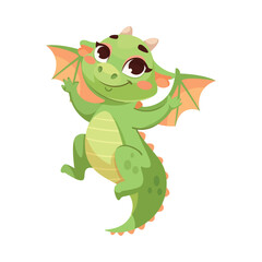 Fairy Green Baby Dragon as Horned Legendary Creature Vector Illustration