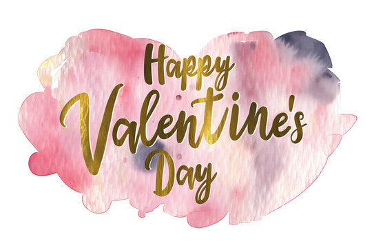 Gold watercolour typography text with Happy Valentines Day isolated on transparent background. Greeting card template.