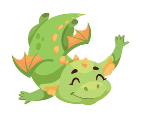 Fairy Green Baby Dragon as Horned Legendary Creature Vector Illustration