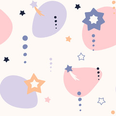Bohemian baby pattern. Seamless baby pattern in boho style. Bohemian pattern for kids with organic shapes and stars on white background.