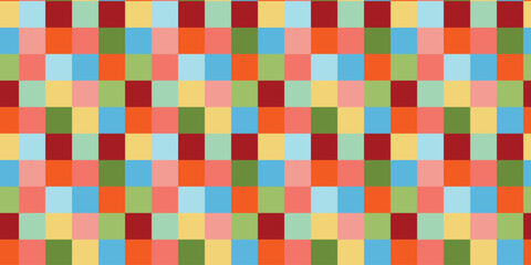 Vector multicolored seamless pattern rectangular background Geometric design in square style Autumn colors Bed linen Wrapping paper pixel mosaic art backgrounds