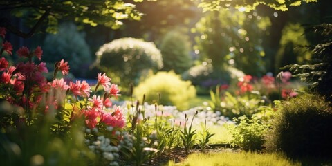Fototapeta premium Garden filled with sunlight.