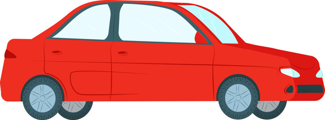 Side view of red sedan car on a white background. Simple modern vehicle design. Personal transportation and city commuting vector illustration.