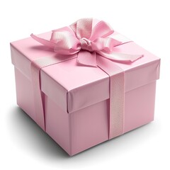 Pink Gift Box with a Bow on a White Background