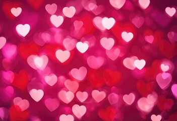 Abstract background of pink and red bokeh hearts perfect for valentine's day