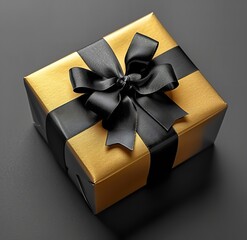 Gift Box with Gold and Black Ribbon in the Style of Opulent Elegance