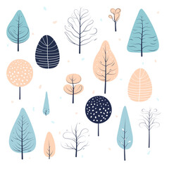 Set of decorative winter trees. Vector illustration
