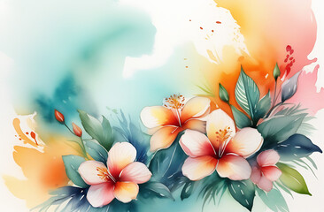 Tropical flowers painted in watercolor