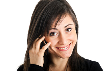 Smiling woman talking on mobile phone