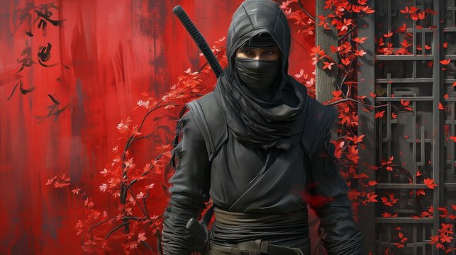 there is an animated ninja next to some flowers and buildings