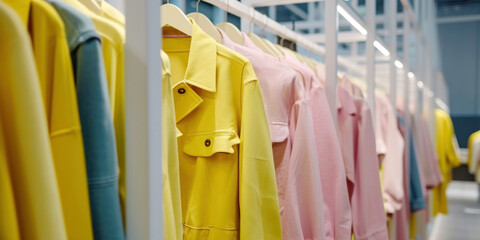 Fashion store with colorful clothes on hangers, offering a variety of styles and choices.