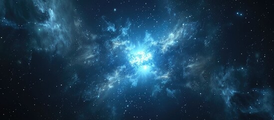 Computer generated rendering of a pentagon particle-filled blue nebula in deep space - obrazy, fototapety, plakaty