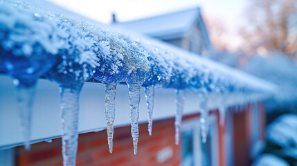 Icicles Hanging From Roof In Winter