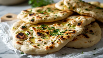 Butter garlic naan, traditional Indian food. - obrazy, fototapety, plakaty