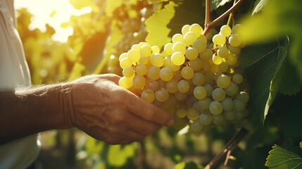 green grapes in the hand - obrazy, fototapety, plakaty
