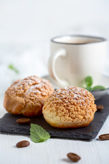 Homemade choux with coffee cream.