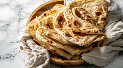 Roti canai. traditional  pan fried flat bread, Freshly baked indian flatbread