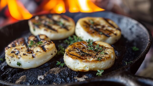 Grilled provoleta cheese with seasonings