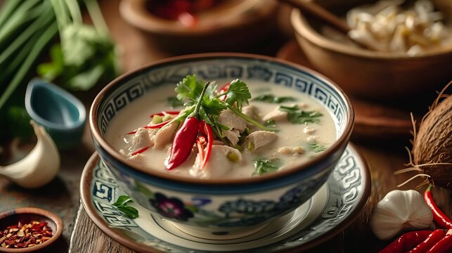 Thailand's delicious national dish, soup Tom kha gai 