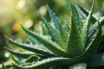 Fresh leaves of aloe vera plant. Natural organic cosmetics and herbal medicine. Natural extract for skin care