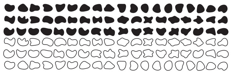 Blob shape organic, vector illustration set. Collection from abstract forms for design and paint. Liquid silhouette drop in modern style. Basic stains isolated elements on white background
