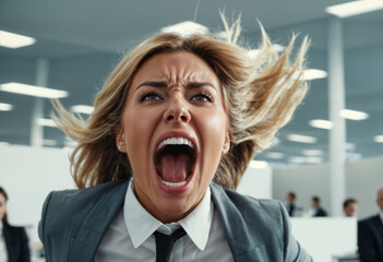 female office worker shouts aggressively